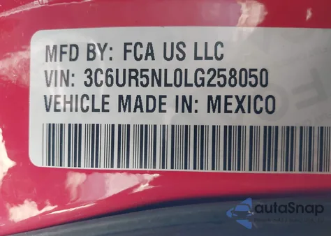2020 Ram 2500 Laramie 4X4 6'4 Box z USA, uszkodzony, nr VIN 3C6UR5NL0LG258050